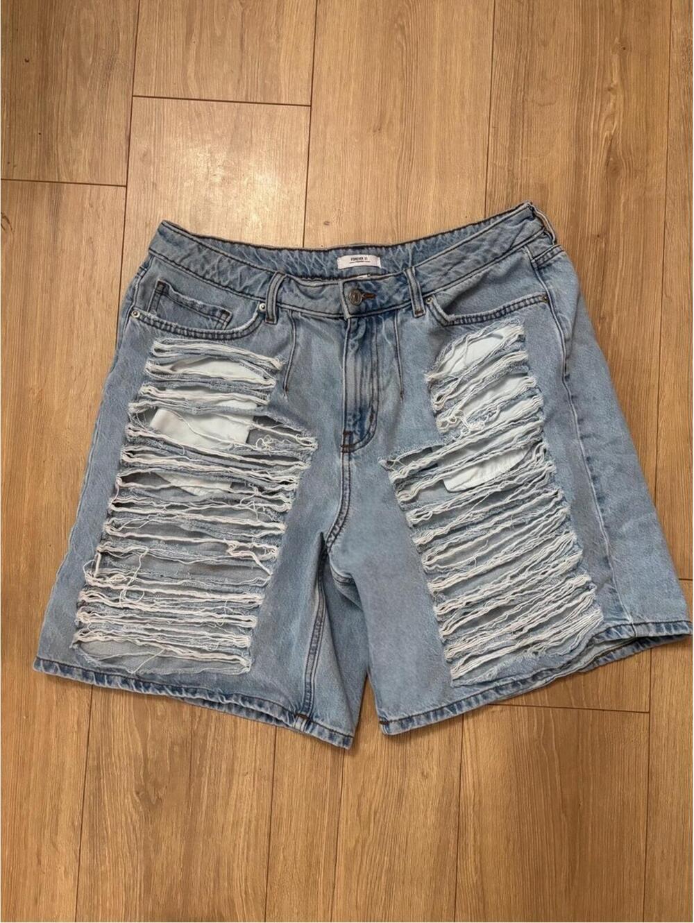 Forever 21 Light Blue Ripped Denim Shorts